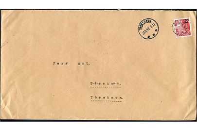 20/15 øre Provisorium på stor kuvert annulleret med udslebet stjernestempel EJDE og sidestemplet Thorshavn d. 30.11.1940 til Færø Amt i Thorshavn.