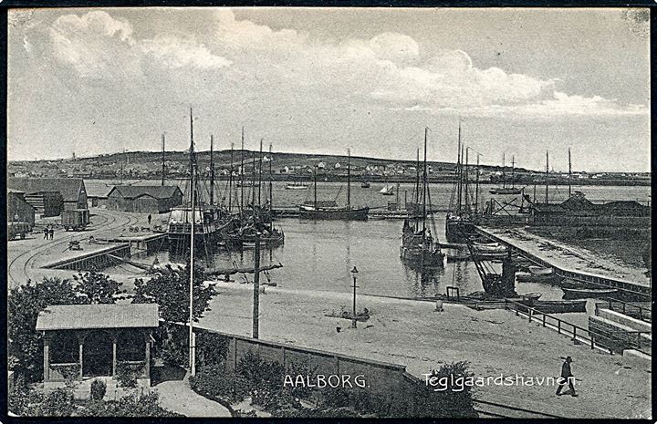 Aalborg, Teglgaardshavnen med sejlskibe. Stenders no. 6559.