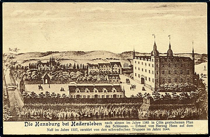 Hansberg ved Haderslev. Bygget af hertug Hans i 1557 og ødelagt af svenske tropper i 1644. C. Kappe no. 11395.