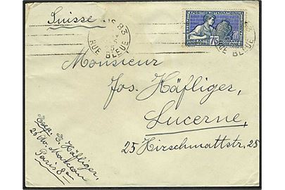 75 c. Kunstudstilling på brev fra Paris 1925 til Lucern, Schweiz.