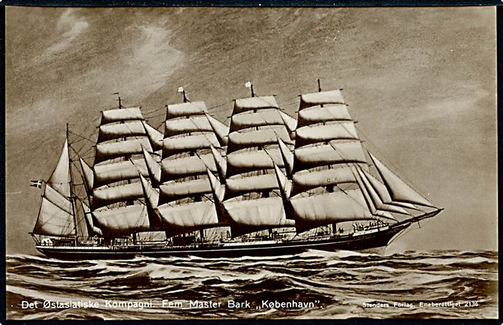 København, 5-mastet bark, skoleskib, Østasiatisk Kompagni. Stenders no. 2136.