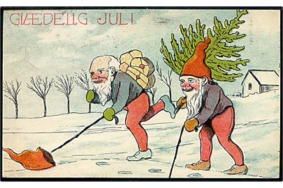 To nisser med pakker og juletræ. U/no. Frankeret med 5 øre Fr. VIII og Julemærke 1910 annulleret stjernestempel LUNDEBORG og sidestemplet Gudme d. 23.12.1910 til København.
