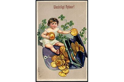 Pige med pung fuld af guldmønter. S. B. Serie 281.