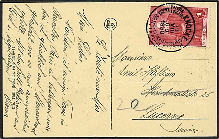 1 fr. single på brev fra Knocke d. 19.8.1930 til Luzern, Schweiz.