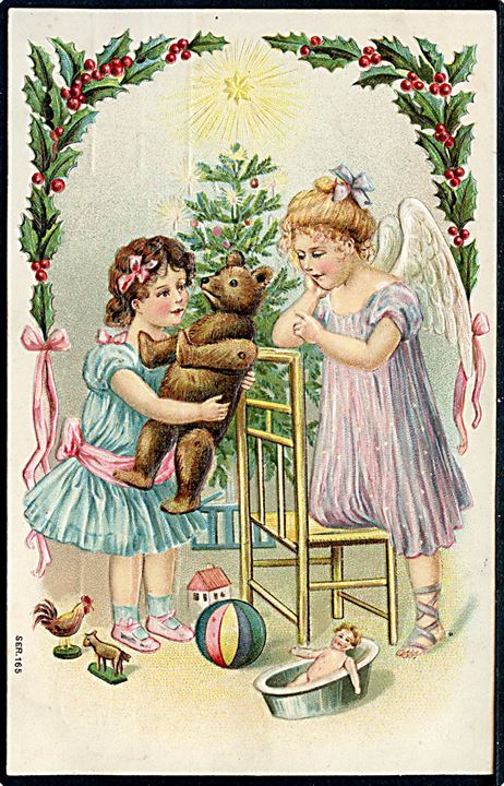 Engle giver barn bamse i julegave. S.B. Serie 165.