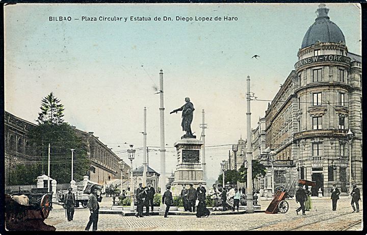Spanien, Bilbao, Plaza Circular y Estatua de Dn. Diego Lopez de Haro. 