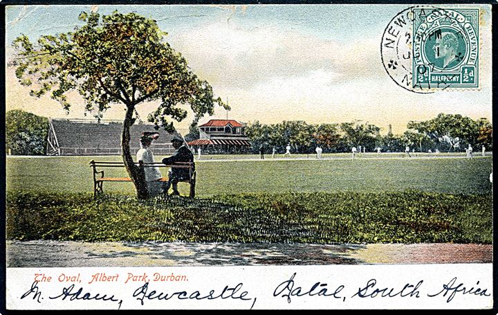 Sydafrika, Durban, The Oval, Albert Park. Sendt fra Newcastle Natal 1907 til Randers, Danmark. Knæk.