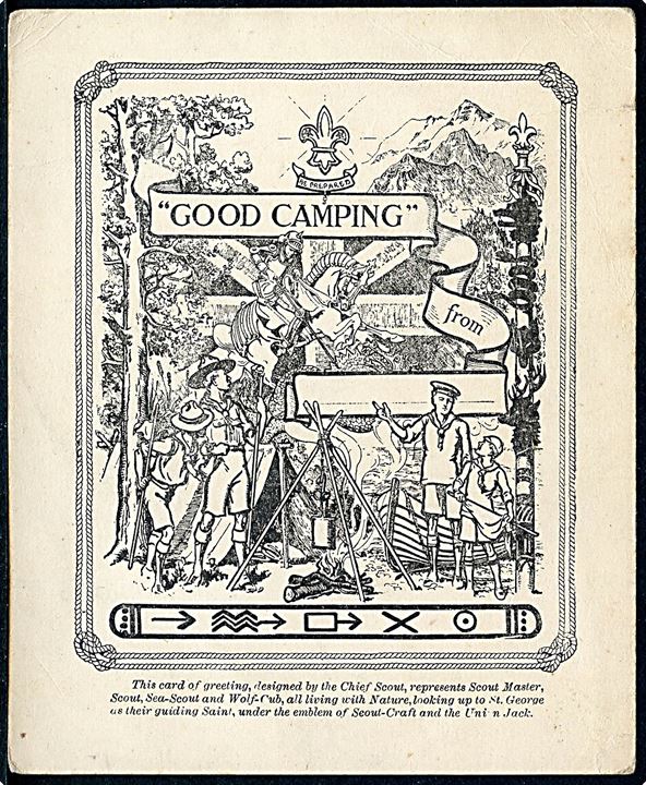 Good Camping from .... Engelsk spejder lykønskningskort fra 1920'erne. Ubrugt. 10x12 cm.