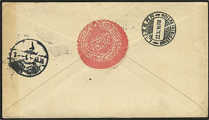 11 Para blandingsfrankeret brev fra Beirut 1916 til Luzern, Schweiz. Åbnet af tyrkisk censur.