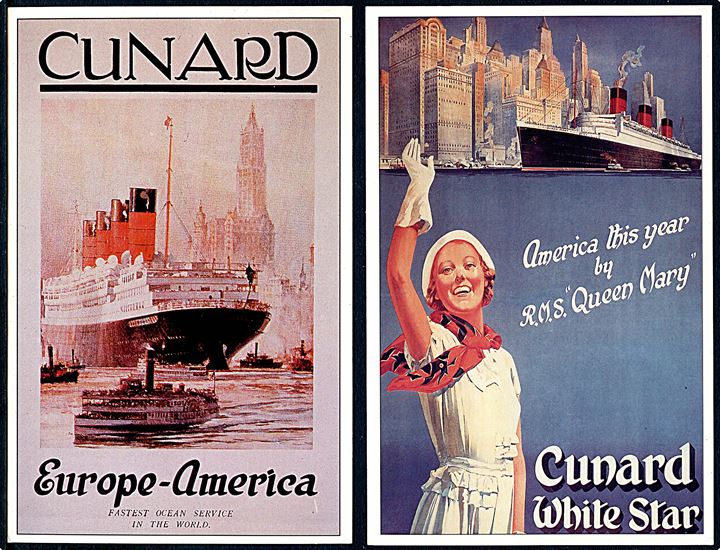 Dampskibsreklamer. Serie med gengivelse af 6 gamle reklamer for Cunard Line. 