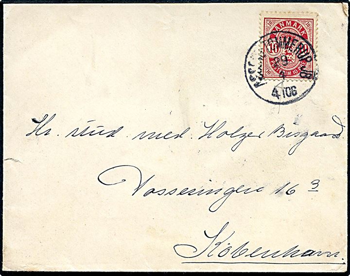 10 øre Våben på brev annulleret med lapidar bureaustempel Assens - Tommerup JB. d. 29.4.1903 til Kjøbenhavn.
