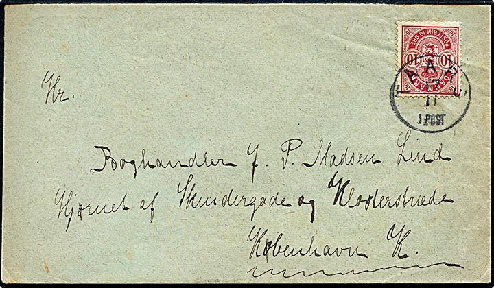 10 øre på brev annulleret med lapidar Taars d. 17.11.1904 til Kjøbenhavn.