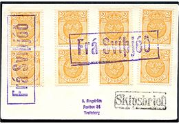 Svensk 2 öre Tre Kroner (8) på filatelistisk tryksag annulleret med islandsk skibsstempel Fra Sviþjoð og sidestemplet Skipsbrjef til Trelleborg.