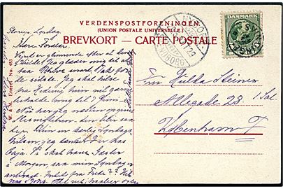 5 øre Chr. IX på brevkort annulleret med stjernestempel SVINDINGE og sidestemplet bureau Nyborg - Svendborg T.29 d. 25.5.1907 til København.