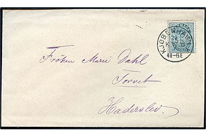 20 øre Våben på brev annulleret med lapidar Kjøbenhavn KB d. 25.7.1890 til Haderslev, Nordslesvig.