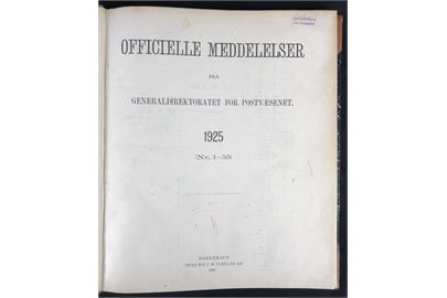 Officielle Meddelelser fra Generaldirektoratet for Postvæsenet. 1925. Indbundet årgang 202 sider. 