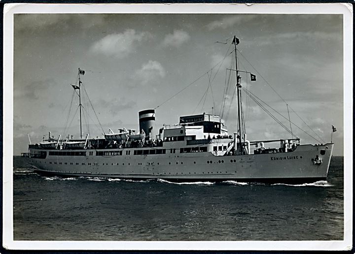 Königin Luise, M/S, Hapag Seebäderdienst. På bagsiden stremplet Aus hoher See an Bord M.S. Königin Luise  d. 26.8.1937.