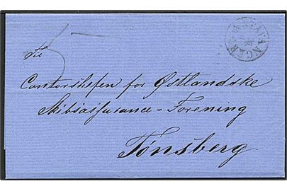 1868. Ufrankeret foldebrev med antiqua stempel Stavanger d. 26.8.1868 til Tønsberg. Påskrevet 5.
