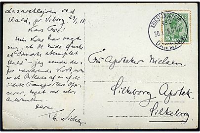 5 øre Chr. X på brevkort (Foto af østrig-ungarske krigsfanger) fra Lazaretlejren ved Hald annulleret med brotype IIIb Krigsfangelejr No 2 Danmark d. 30.1.1918 til Silkeborg.