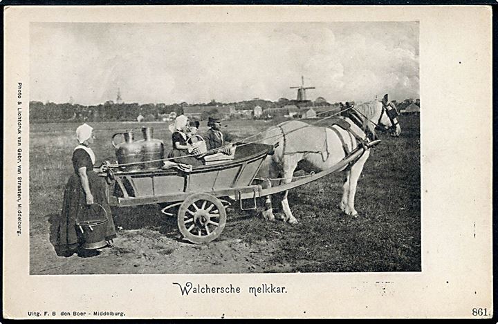 Holland. Walchersche melkkar. Mølle ses i baggrunden. F. B. den Boer no. 861. 