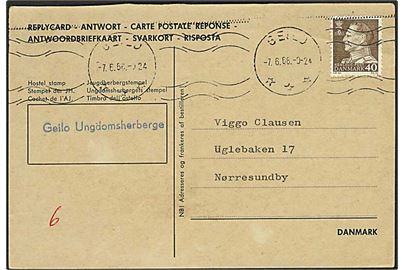 40 øre Fr. IX på svarbrevkort annulleret med norsk stempel i Geilo d. 7.6.1966 til Nørresundby, Danmark.