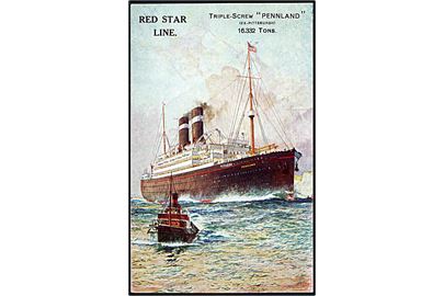 Pennland, S/S, Red Star Line. Reklamekort med ændret tiltryk på bagsiden.