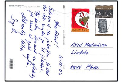 4,25 kr. illustreret helsagsbrevkort (1275CP) med Julemærke 2003 annulleret Østjyllands Postcenter d. 19.12.2003 til Mørke.