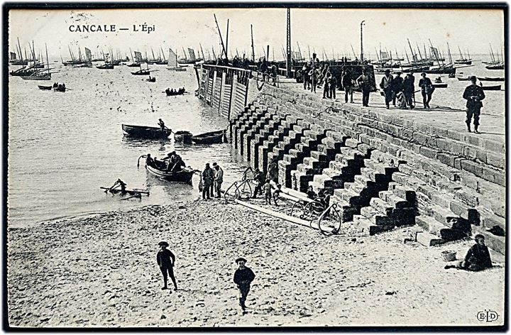 Fransk 5 c. i parstykke på brevkort fra Cancale annulleret med britisk skibsstempel Southampton France MB d. 16.6.1912 til Bournemouth, England