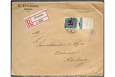 27 øre/1 kr. Provisorium single på anbefalet brev fra Horsens d. 2.12.1918 til København. Overfrankeret med 2 øre.