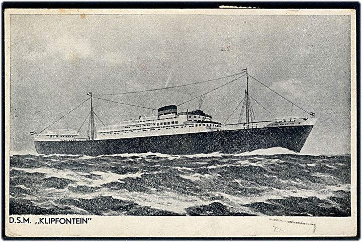 5 cts. Rytter (4) på brevkort (Hollandsk skib M/S Klipfontein) annulleret med skibsstempel London F.S. / Paquebot posted at sea d. 30.5.1947 til Rotterdam, Holland.