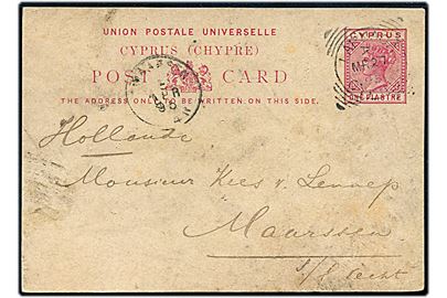 1 pia Victoria helsagsbrevkort fra Larnaca Cyprus d. 27.3.1895 til Maassen, Holland.
