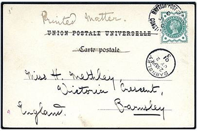 Britisk ½d Victoria anvendt på brevkort (Rue et Mosquée de Tophaneh.) stemplet British Post Office Constantinople d. 23.6.1901 til Barnsley, England.