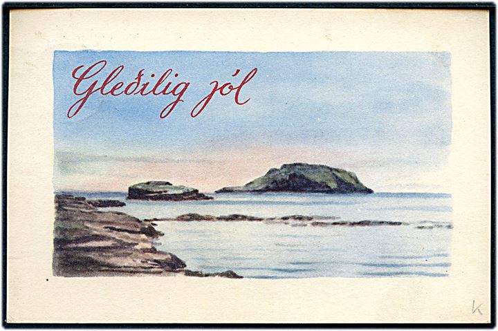 20 øre Fr. IX på julekort 1952 annulleret med udslebet stjernestempel LERVIG til Kongshavn på Nolsø.