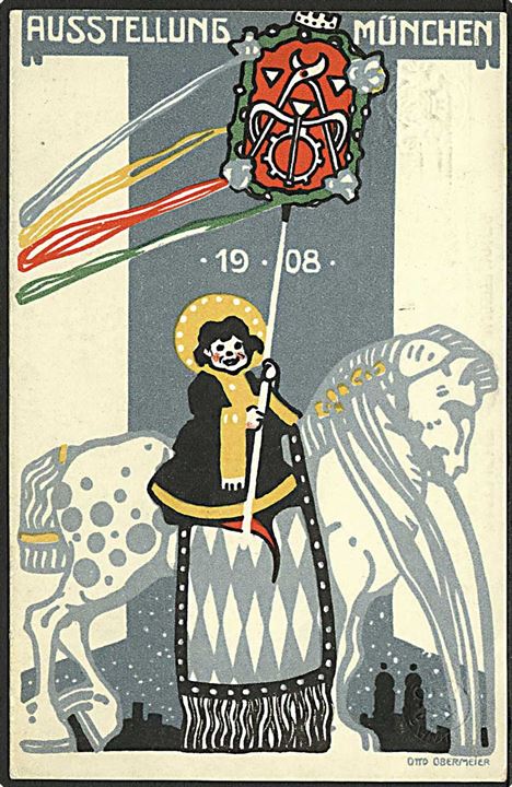 Bayern 5 pfg, illustreret München Ausstellungt 1908 annulleret med udstillingsstempel d. 19.6.1908 til Wassertrüdingen