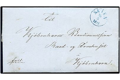 1854. Francobrev med langt indhold dateret Jønnevald d. 22.8.1854 med blåt antiqua Skien d. 26.8.1854 til Kjøbenhavns Brandcommission, Kjøbenhavn, Danmark.