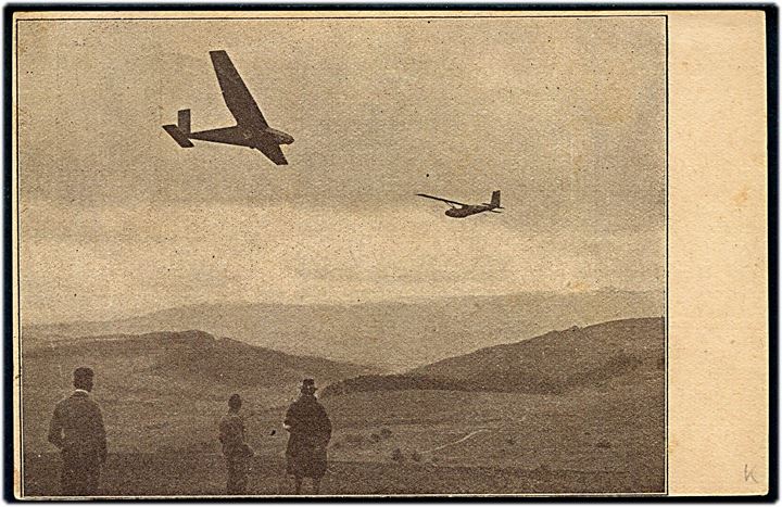 15 pfg. illustreret privat luftpost helsagsbrevkort 6. Deutscher Rhön-Segelflugwettbewerb annulleret med særstempel Fliegerlager Wesserkuppe b. Gersfeld d. 31.8.1925 til Chemnitz.