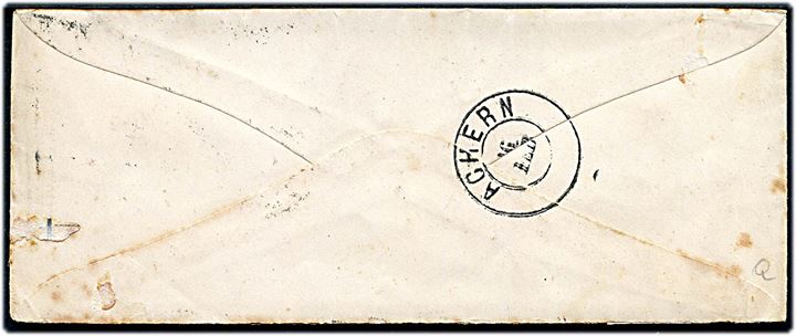 4 sk. Tofarvet (2) linietakket på brev annulleret med nr.stempel 51 og sidestemplet lapidar Odense d. 13.2.187x til Achern, Baden, Tyskland.