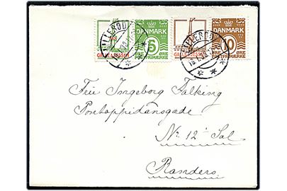 5 øre og 10 øre Bølgelinie i to parstykker med Galle & Jessen reklamemærker på brev fra Lillerød d. 19.1.1933 til Randers.