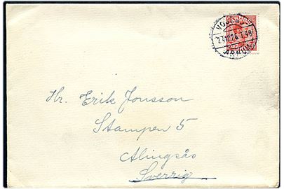 20 øre Chr. X på brev annulleret med bureaustempel Vojens - Arnum T.48 d. 27.12.19236 til Allingsås, Sverige.