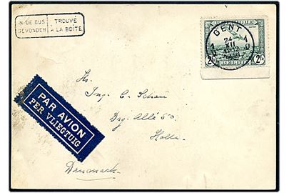 2 fr. Luftpost single på luftpost brevkort fra Gent d. 24.12.1936 til Holte, Danmark.