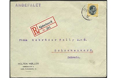 35 øre Chr. X single på anbefalet brev fra Kjøbenhavn d. 27.11.1919 til Schoenenwerd, Schweiz.