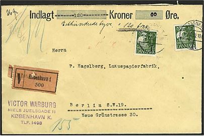 40 øre Karavel (2) på værdibrev fra København d. 7.6.1932 til Berlin, Tyskland.