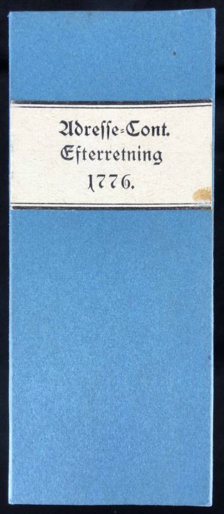 Kiøbenhavns Kgl. allene privilegerede Adresse Contoirs Efterretninger komplet indbundet 18. årgang fra nr. 1 (2.1.1776) til no. 211 (31.12.1776). God stand i særlig kassette. Sjælden.