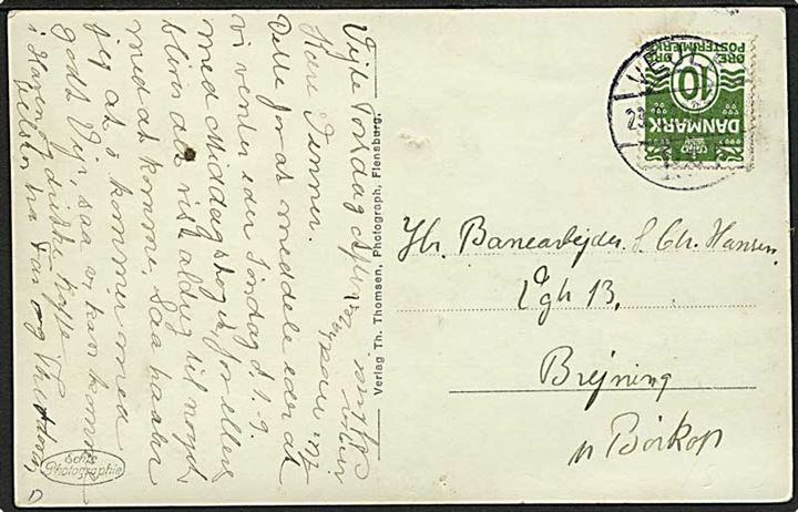 10 øre Bølgelinie på brevkort annulleret med brotype Vc stempel Vejle P.& T. d. 29.8.1929 til Brejning pr. Børkop. 