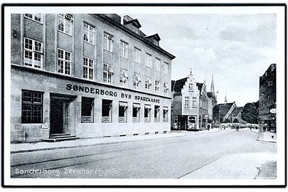 Sønderborg, Jernbanegade med Sparekassen. Stenders, Sønderborg no. 48. 