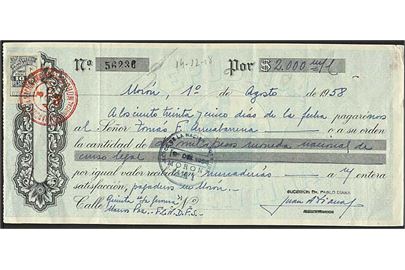 Dokument med 1 peso stempelmærke dateret Moron d. 1.8.1958.