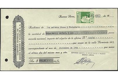 Dokument med 0,30 Peso stempelmærke dateret d. 1.10.1952.