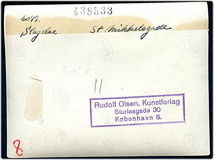Slagelse, St. Mikkelsgade. 9x12 cm. Forlæg til fremstilling af postkort fra Rudolf Olsens Kunstforlag.