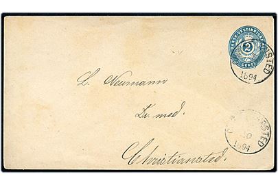 2 cents helsagskuvert sendt lokalt i Christiansted d. 5.10.1894.