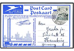 ½d Voortrekker udg. på særligt udstillings luftpost brevkort annulleret med særstempel i Juhannesburg d. 28.10.1936 til Hamburg, Tyskland.